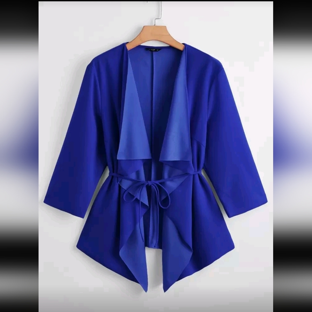Waterfall Collar Belted Blazer